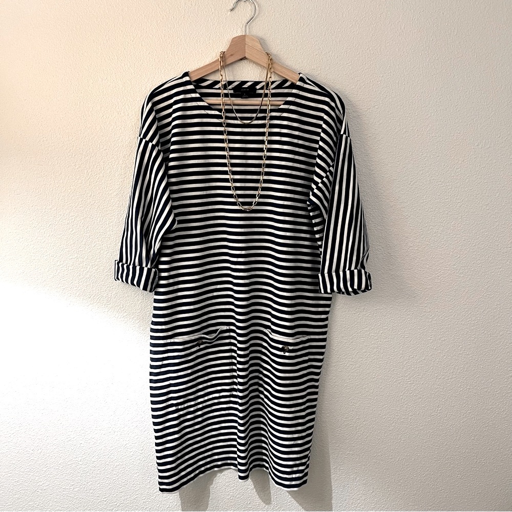 J. Crew Knit front-pocket shift dress in blue stripe
